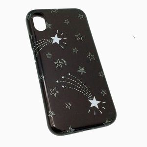 Coach iPhone X case, black with silver stars.